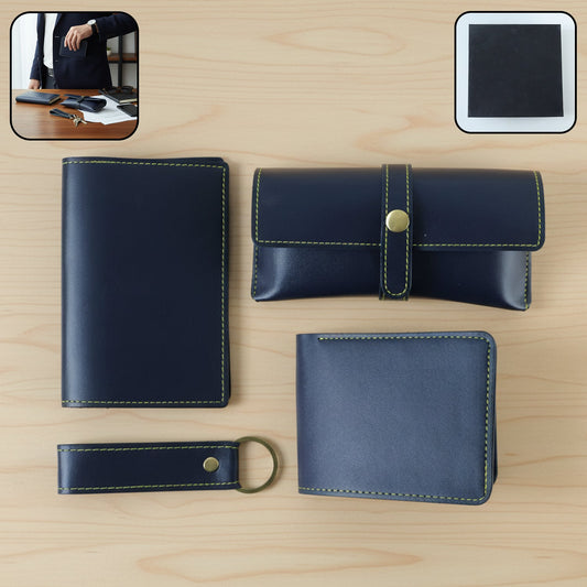4 In 1 Premium Pu Leather Wallet Gift Set For Men (4 Pc Set) premium leather wallet for men - Crest & Co