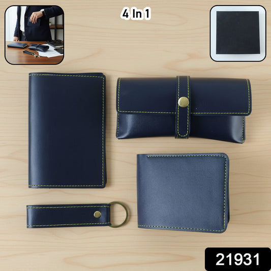 4 In 1 Premium Pu Leather Wallet Gift Set For Men (4 Pc Set) premium leather wallet for men - Crest & Co