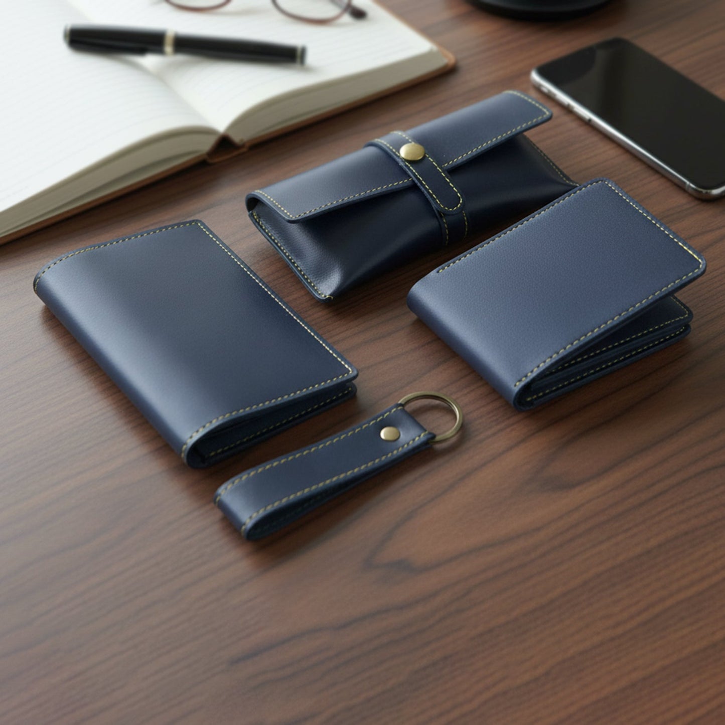 4 In 1 Premium Pu Leather Wallet Gift Set For Men (4 Pc Set) premium leather wallet for men - Crest & Co
