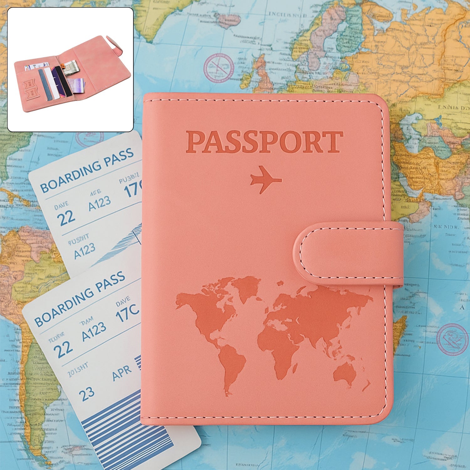 Premium World Map Design Travel Passport Holder Wallet (15x11cm 1 Pc) premium leather wallet for men - Crest & Co