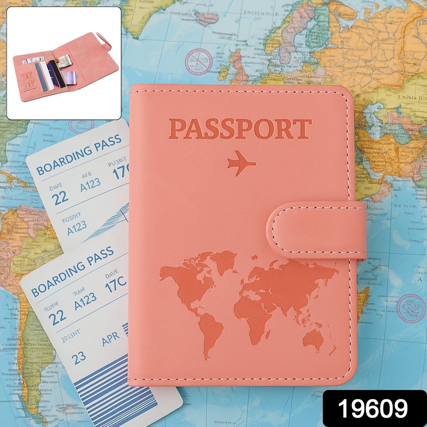 Premium World Map Design Travel Passport Holder Wallet (15x11cm 1 Pc) premium leather wallet for men - Crest & Co